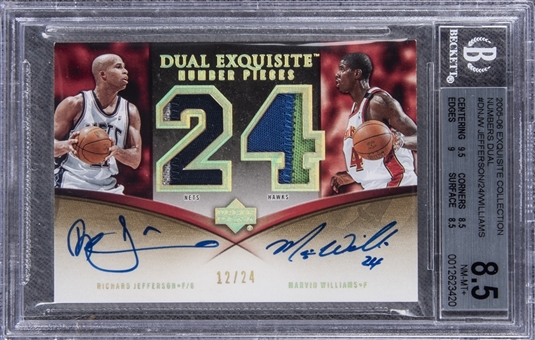 2005-06 UD "Exquisite Collection" Dual Number Pieces #DNJW Richard Jefferson/Marvin Williams Dual Signed Game Used Patch Card (#12/24) – BGS NM-MT+ 8.5/BGS 10